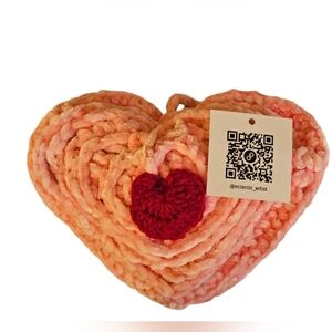 Handmade Crochet Pink and Red Heart Chenille Yarn